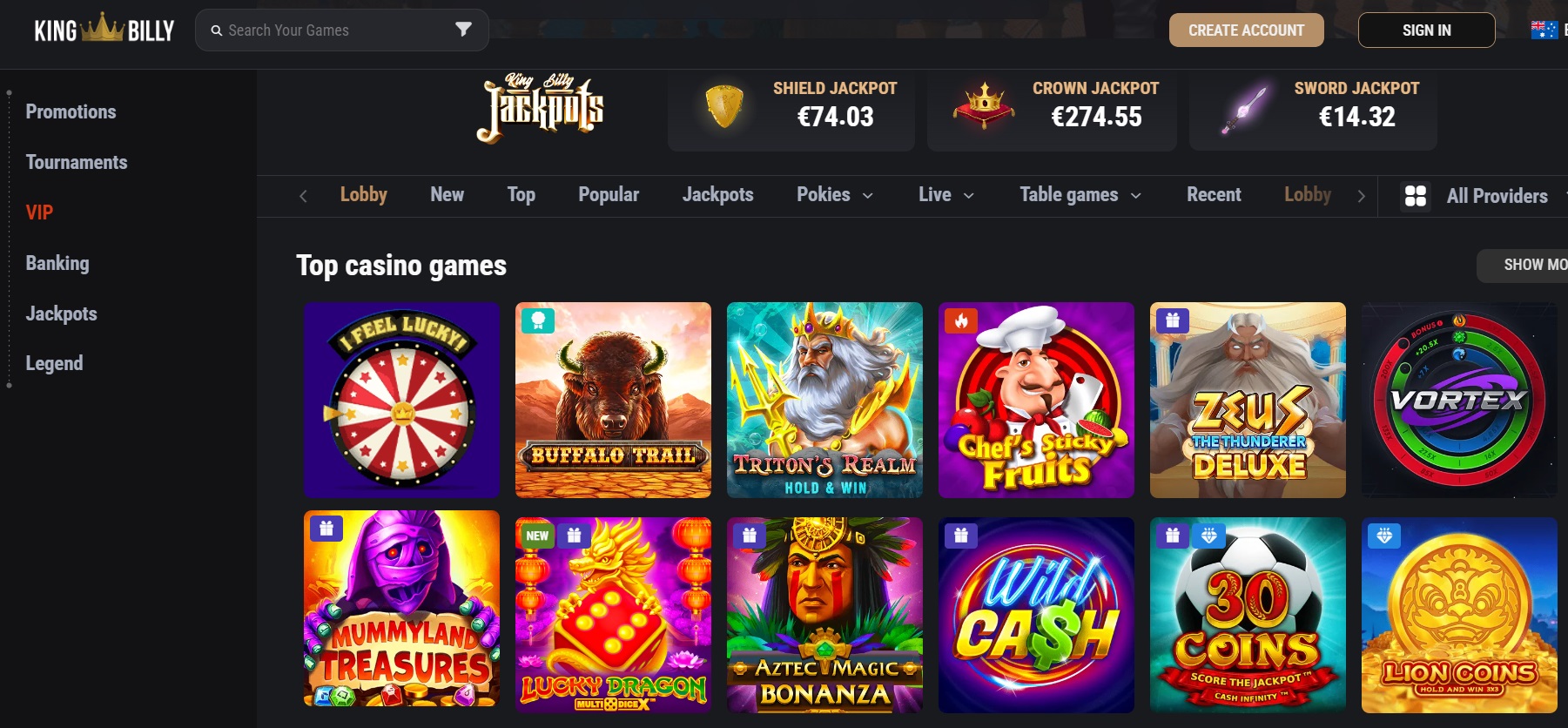 King Billy Casino Website.